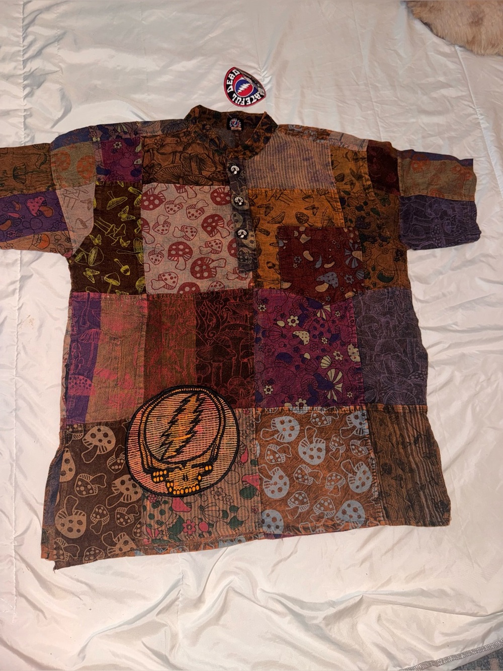 Grateful Dead Patchwork Mushroom Shirt in Brown and Green